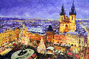 Prague Old Town Square Christmas market Painting by Yuriy Shevchuk