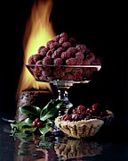 Raspberries In A Glass Serving Dish With Tarts Photograph by  Fotiades