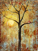 Red Love Birds in a Tree Painting by Blenda Studio