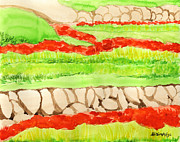 Red Spider Lilies on a Hillside Painting by Beverly Claire Kaiya