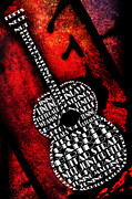 Rockin Guitar In Red Typography Digital Art by Andee Design