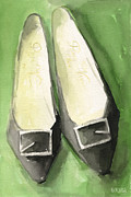 Roger Vivier Black Buckle Shoes Fashion Illustration Art Print Painting by Beverly Brown Prints
