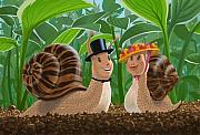 Romantic Snails On A Date Painting by Martin Davey