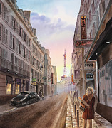 Rue Saint Dominique Sunset Through Eiffel Tower   Painting by Irina Sztukowski