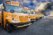 School Bus Lot Painterly Photograph by Andee Design