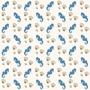 Seahorse and Shells Pattern Mixed Media by Christina Rollo