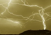 Sepia Converging Lightning Photograph by Michael Tidwell