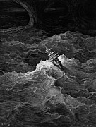 Ship in stormy sea Drawing by Gustave Dore