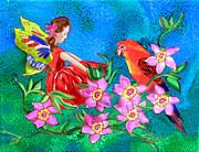 Silk Fairy and Parrot Painting by Sandra Fox