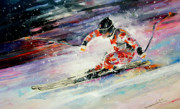 Skiing 01 Painting by Miki De Goodaboom