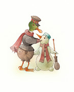 Snowduck Painting by Kestutis Kasparavicius