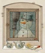 Snowman Painting by Kestutis Kasparavicius