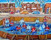 Snowy Rink Hockey Game Montreal Memories Winter Street Scene Painting Carole Spandau Painting by Carole Spandau
