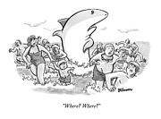 Someone Has Just Yelled Shark! At The Beach Drawing by Benjamin Schwartz