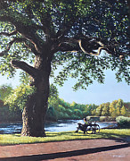 Southampton Riverside park oak tree with cyclist Painting by Martin Davey