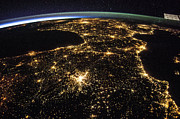 Space And France At Night Photograph by Science Photo Library