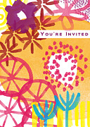 Spring Floral Invitation- Greeting Card Painting by Linda Woods