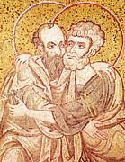 Saints Peter And Paul Embracing Tapestry - Textile by Byzantine School