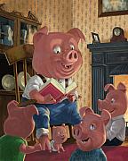 Story Telling Pig With Family Painting by Martin Davey