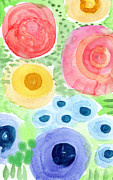 Summer Garden Blooms- watercolor painting Painting by Linda Woods