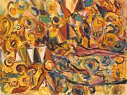 Sun- Bathing Among Yellow  Roses Painting by Fereshteh Stoecklein