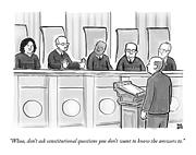 Supreme Court Justices Say To A Man Approaching Drawing by Paul Noth