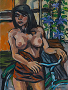 Suzy with clematis Painting by Peregrine Roskilly