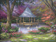 Swan Pond Painting by Chuck Pinson