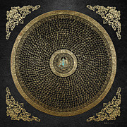 Tibetan Thangka - Green Tara Goddess Mandala with Mantra in Gold on Black Digital Art by Serge Averbukh