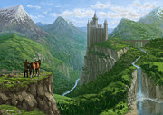 Traveller in landscape with distant Castle Painting by Martin Davey