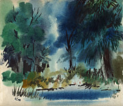 Trees At Ponds Edge Painting by Anthony Coulson