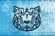 Tribal tattoo design illustration poster of Snow Leopard Digital Art by Sassan Filsoof