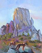 Tucson Butte with two coyotes Painting by Suzanne Giuriati Cerny