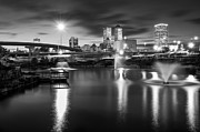 Tulsa Twilight Skyline Over Veterans Park Lake - Black And White Photograph by Gregory Ballos Tulsa Twilight Skyline Over Veterans Park Lake - Black And White Photograph by Gregory Ballos