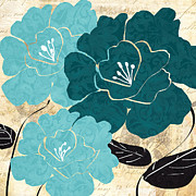 Turquoise Flowers Painting by Lourry Legarde Turquoise Flowers Painting by Lourry Legarde