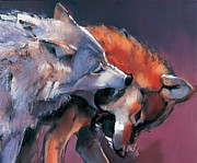 Two Wolves Painting by Mark Adlington Two Wolves Painting by Mark Adlington
