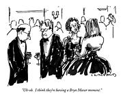 Uh-oh.  I Think They're Having A Bryn Mawr Moment Drawing by Michael Crawford