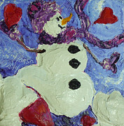 Valentine's Day Hearts Snowman Painting by Paris Wyatt Llanso