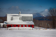 Vermont barn in snow with mountain behind Photograph by Jeff Folger