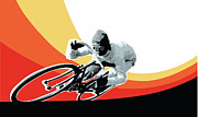 Vintage cyclist with colored swoosh poster print Speed demon Digital Art by Sassan Filsoof