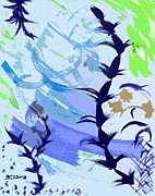 Weeds in Blue plus Violet and Green Digital Art by Beverly Claire Kaiya