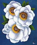 White Flowers On Blue II Painting by Vivien Rhyan White Flowers On Blue II Painting by Vivien Rhyan