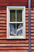 White Wood Window against a Faded Weathered Red Barn Wall Photograph by David Letts