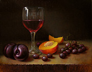 Wine Peach and Plums Painting by Timothy Jones
