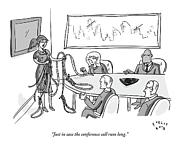 Woman Stands At The Front Of A Board Room Holding Drawing by Farley Katz