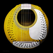 Yellow Guitar Baseball White Laces Square Digital Art by Andee Design
