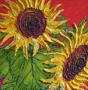 Yellow Sunflowers on Red Painting by Paris Wyatt Llanso