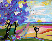 Yoga Under The Jacaranda Trees Painting by Ginette Callaway