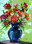 Abstract Floral Still Life Blue Vase Painting by Ginette Callaway
