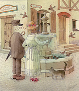 At the fountain Painting by Kestutis Kasparavicius